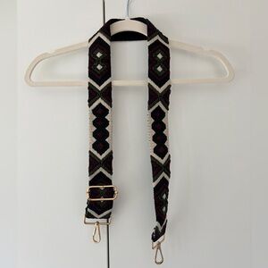 Woven Geometric Pattern Adjustable Bag Strap in Black, Maroon, Cream & Olive